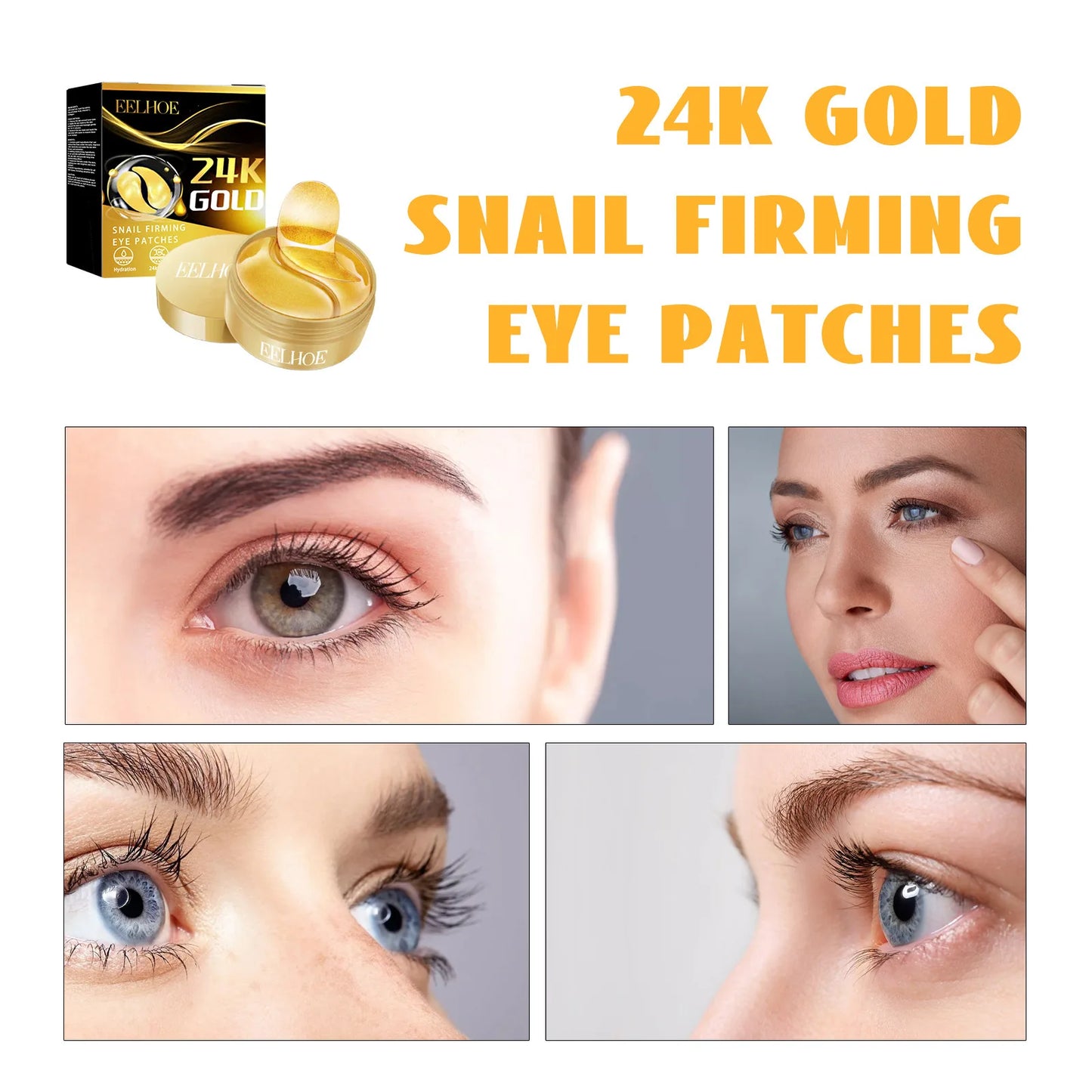 **Illuminate Your Look: Premium 24K Gold Snail Eye Patches for Firming, Smoothing & Revitalizing Tired Eyes!**