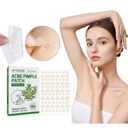 "144 Patches Hydrocolloid Acne Pimple Patches with Salicylic Acid & Tea Tree Oil – Fast Relief for Inflamed Acne & Whiteheads, Translucent Matte Finish for Discreet Healing!"