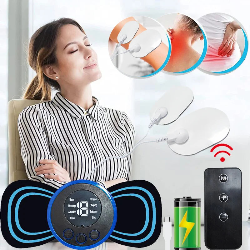 "Revitalize Your Day with Our 8 Modes Neck Massager - Rechargeable, Remote-Controlled EMS Pulse Therapy for Quick Muscle Recovery & Total Relaxation!"