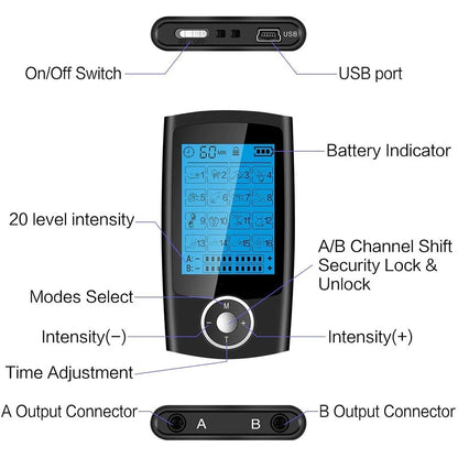 "Unlock Total Relaxation: Versatile 16 Modes Electric Tens Muscle Stimulator - Effective EMS Acupuncture for Pain Management & Body Sculpting!"