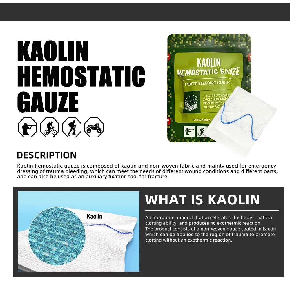 **High-Tech Gen2 Hemostatic Kaolin Gauze - Soluble Z-Fold Wound Dressing for IFAK Kits | Rapid Blood Control & Enhanced Healing in Emergencies!**