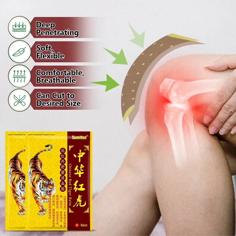 "Soothe Your Aches Naturally! Red Tiger Herbal Pain Relief Patch - 8 Count for Muscle, Arthritis & Spondylitis Healing | Embrace Wellness Today!"