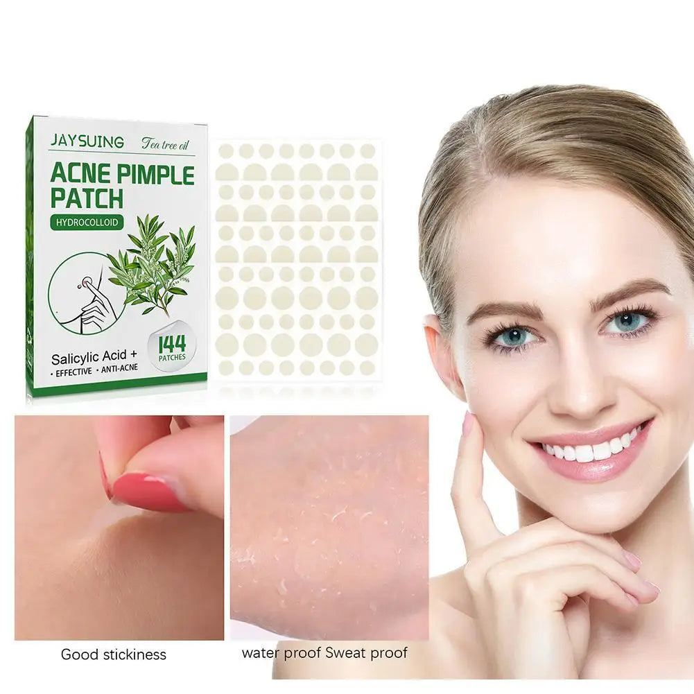 "144 Patches Hydrocolloid Acne Pimple Patches with Salicylic Acid & Tea Tree Oil – Fast Relief for Inflamed Acne & Whiteheads, Translucent Matte Finish for Discreet Healing!"