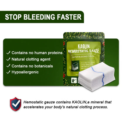 **High-Tech Gen2 Hemostatic Kaolin Gauze - Soluble Z-Fold Wound Dressing for IFAK Kits | Rapid Blood Control & Enhanced Healing in Emergencies!**