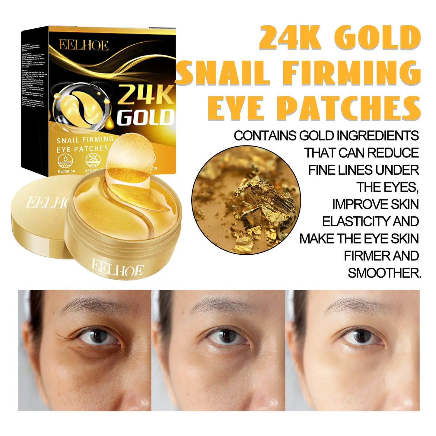 **Illuminate Your Look: Premium 24K Gold Snail Eye Patches for Firming, Smoothing & Revitalizing Tired Eyes!**